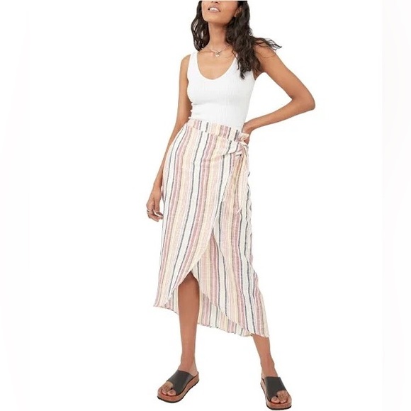 Free People Aubrey Sarong Midi Skirt Cotton Gauze True Wrap size 10 - Picture 2 of 11